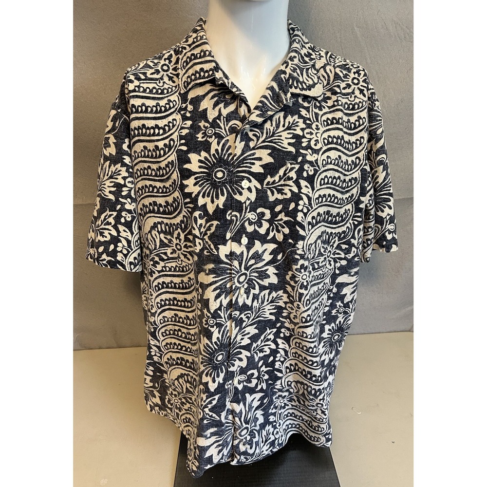 Polo Ralph Lauren Shirt Mens XL Blue Floral Linen Hawaiian Short Sleeve Bonnard